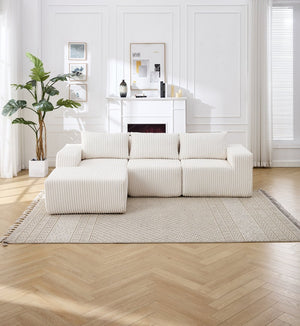 English Elm Modern Corduroy Polyester L-shape Sectional Deep Seat Cloud Sofa for Living Room W2959S00004