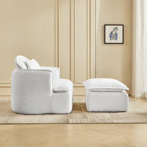 English Elm Convertible Compressed Sofa Chair Ottoman Corduroy Fold-Out Recliner for Small Spaces Dorm Apartments Beige W1036P251805