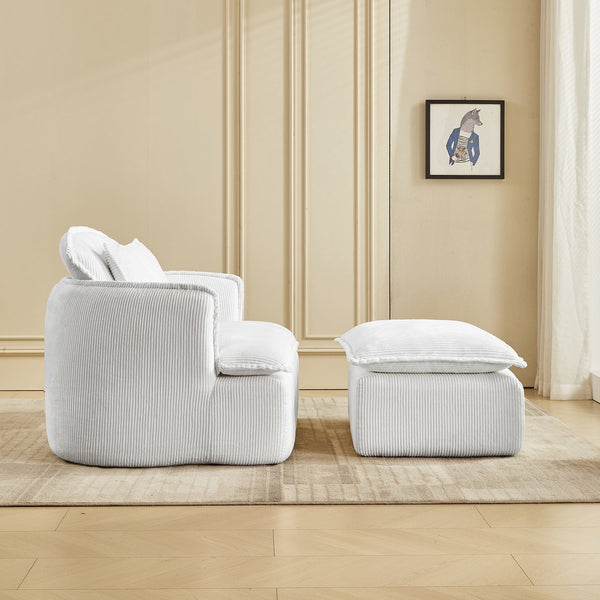 English Elm Convertible Compressed Sofa Chair Ottoman Corduroy Fold-Out Recliner for Small Spaces Dorm Apartments Beige W1036P251805