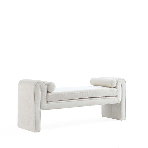 English Elm Concord Chenille Accent Bench Ivory — 59" Kiln-Dried Pine Frame, Plush Foam Padding, 2 Bolsters, No Assembly B365P398216