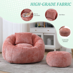 English Elm UNITED Cloud-Luxe Chenille Memory Foam Bean Bag Chair with Ottoman and Pillow for Ultimate Comfort Pink W1568P361686