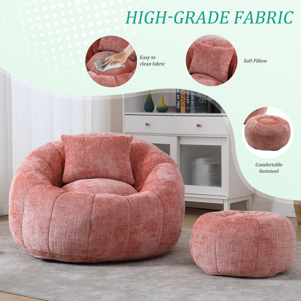 English Elm UNITED Cloud-Luxe Chenille Memory Foam Bean Bag Chair with Ottoman and Pillow for Ultimate Comfort Pink W1568P361686