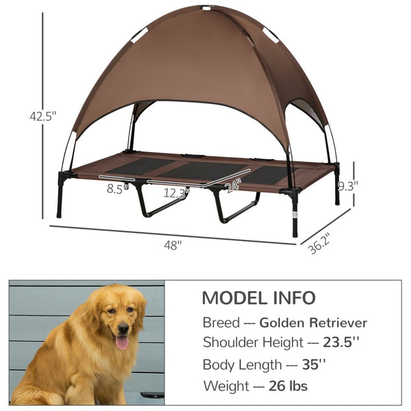 English Elm Pawhut Elevated Dog Bed With Uv Canopy Shade - Portable Outdoor Cot For Large Dogs, 48" Coffee W2225P217559-GIGA