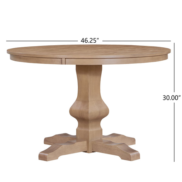 English Elm Christopher Knight Home® - Round Rustic Dining Table With Pedestal Base - Light Natural Finish, Durable Solid Wood & Mdf Design N771P355874A_N771P355875A