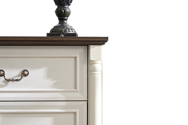 English Elm 8 Drawer Farmhouse Chest Distressed Two-tone Wood Grain Finish Antique Hardware W2393P252366