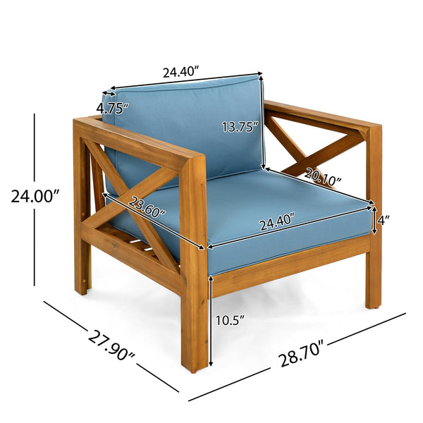 English Elm Christopher Knight Home® - Patio Conversation Set - Stylish Acacia Wood Chairs With Cushions & Foldable Side Table For Outdoors N770P264304T_N770P261552T