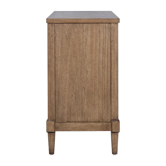 English Elm Woven Cane Accent Cabinet Toasted Almond Finish, Solid Wood Legs, Mid-Century Storage Console B035P256568