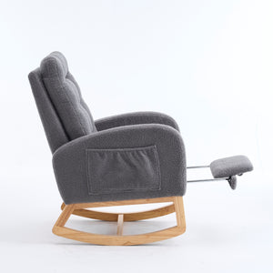 English Elm LY-5104 Plush High-Back Rocking Chair with Footrest & Storage Pocket, Ergonomic Foam Cushion for Nursery Dark Gray W2231P292981