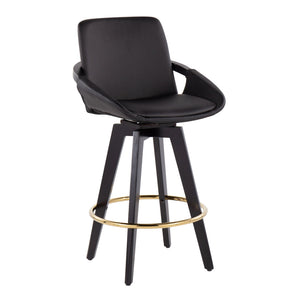 English Elm Cosmo Contemporary Counter Stools Set Of 2 - Stylish Black Wood & Gold Metal Footrest, Swivel Comfort B202S00207