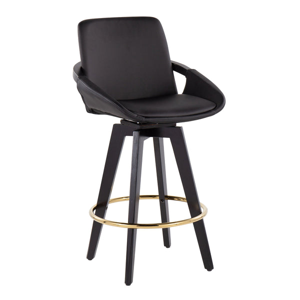 English Elm Cosmo Contemporary Counter Stools Set Of 2 - Stylish Black Wood & Gold Metal Footrest, Swivel Comfort B202S00207