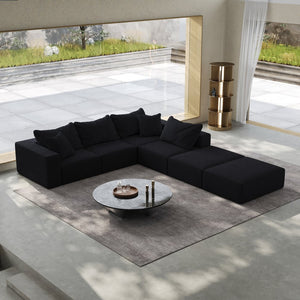 English Elm Oversized sponge cloud sofa modular 162" L-shaped sectional with chenille upholstery and 6 pillows, no-assembly comfort Black W834S00390