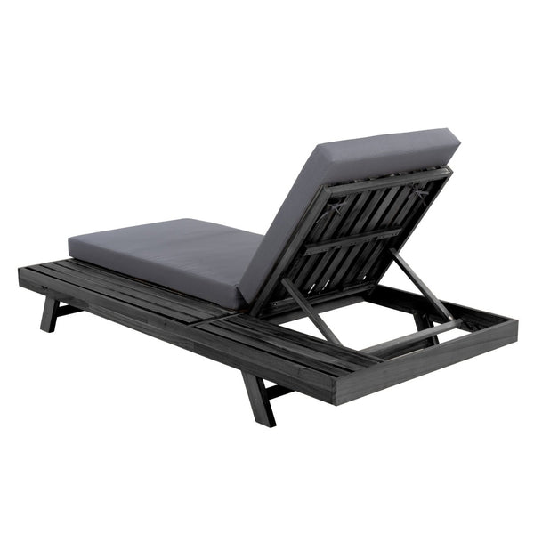 English Elm Lounge Chaise Outdoor Acacia Wood Slatted Frame with Water Resistant Cushion Resort Style Black,Dark Grey N770P442B429CUSHDGRY