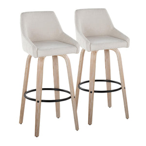 English Elm 30"fixed-height Swivel Barstools Whitewashed Bentwood Cream Seat Black Footrest Set B202S00600