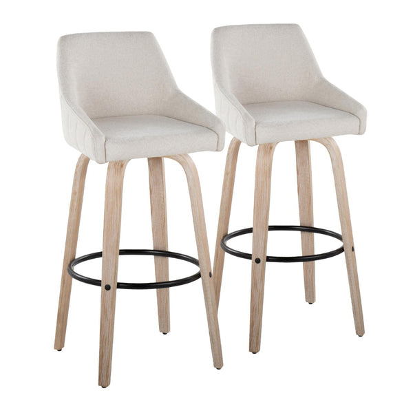 English Elm 30"fixed-height Swivel Barstools Whitewashed Bentwood Cream Seat Black Footrest Set B202S00600