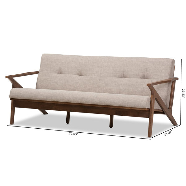 Baxton Studio Baxton Studio Bianca 3-Seater Sofa - Mid-Century Modern Light Grey Fabric & Walnut Frame Design Bianca-Light Grey/Walnut Brown-SF