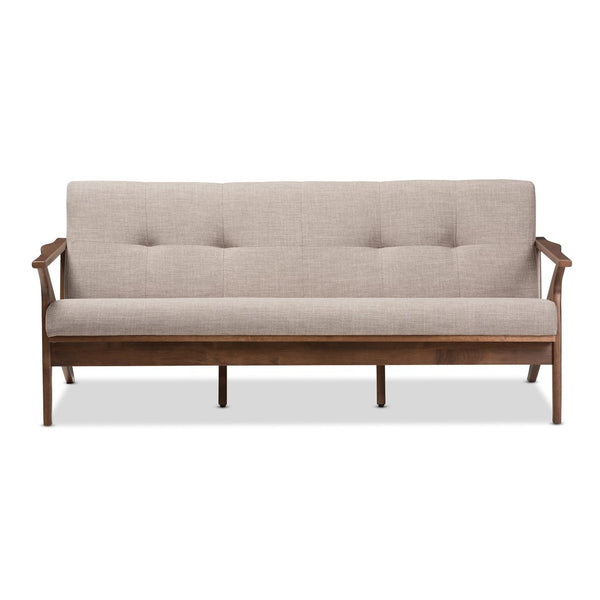 Baxton Studio Baxton Studio Bianca 3-Seater Sofa - Mid-Century Modern Light Grey Fabric & Walnut Frame Design Bianca-Light Grey/Walnut Brown-SF