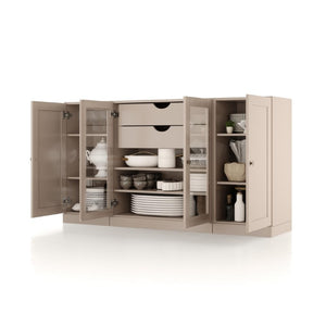 65 Inch Solid Wood Sideboard with Four Glass Doors and Two Drawers for Dining Room Storage