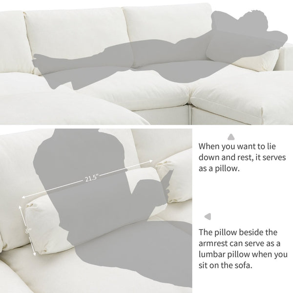 English Elm [video]86.5'' Chenille U-shaped Sectional with Dual Ottomans and Storage Pockets for Living Rooms White N723S7723A
