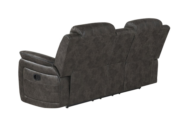 English Elm STEBAN Gray Console Reclining Loveseat with Charcoal Polyester Upholstery, Transitional Badlands Finish B201P216051