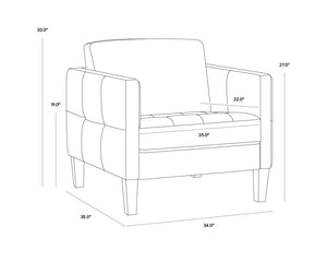 Sunpan Karmelo Armchair - Timeless Italian Design in Luxurious Aniline Leather with Solid Beech Wood Legs Vintage Charcoal Leather