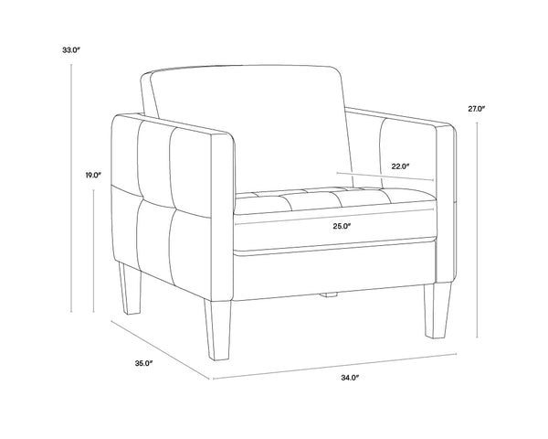 Sunpan Karmelo Armchair - Timeless Italian Design in Luxurious Aniline Leather with Solid Beech Wood Legs Vintage Charcoal Leather