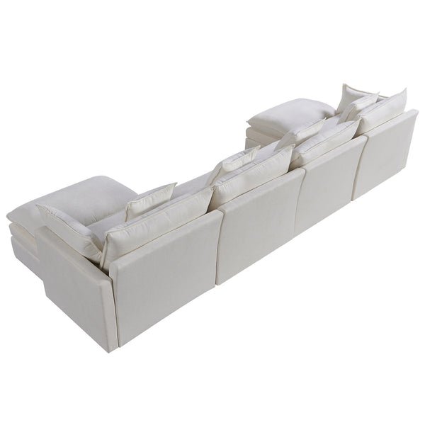 English Elm 142.52"Modern Chenille U-Shaped Sectional Sofa with Convertible Chaise, Solid Wood Frame, Plush Foam Seating and Ottomans for Spacious Living W1036S00058