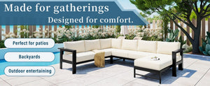 English Elm U_style Outdoor U-shaped Sectional with Iron Frame and Ultra Thick Foam Patio Seating WY000478AAA