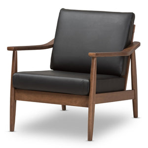 Baxton Studio Baxton Studio Venza Lounge Chair - Mid-Century Walnut Wood & Black Faux Leather for Modern Spaces Venza-Black/Walnut Brown-CC