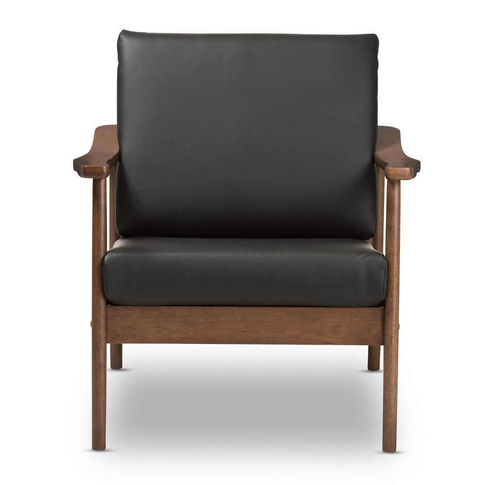 Baxton Studio Baxton Studio Venza Lounge Chair - Mid-Century Walnut Wood & Black Faux Leather for Modern Spaces Venza-Black/Walnut Brown-CC
