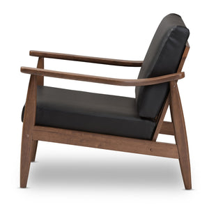 Baxton Studio Baxton Studio Venza Lounge Chair - Mid-Century Walnut Wood & Black Faux Leather for Modern Spaces Venza-Black/Walnut Brown-CC