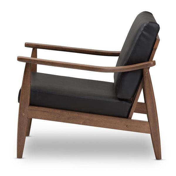 Baxton Studio Baxton Studio Venza Lounge Chair - Mid-Century Walnut Wood & Black Faux Leather for Modern Spaces Venza-Black/Walnut Brown-CC