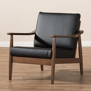 Baxton Studio Baxton Studio Venza Lounge Chair - Mid-Century Walnut Wood & Black Faux Leather for Modern Spaces Venza-Black/Walnut Brown-CC