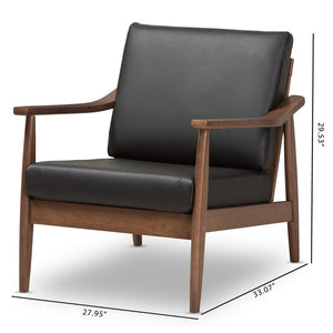 Baxton Studio Baxton Studio Venza Lounge Chair - Mid-Century Walnut Wood & Black Faux Leather for Modern Spaces Venza-Black/Walnut Brown-CC