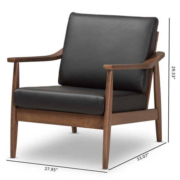 Baxton Studio Baxton Studio Venza Lounge Chair - Mid-Century Walnut Wood & Black Faux Leather for Modern Spaces Venza-Black/Walnut Brown-CC
