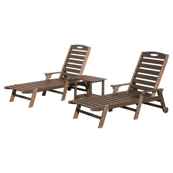 English Elm Pool Chaise Lounge Set Two Chairs Hdpe Outdoor Reclining Patio Sunbathing Furniture Brown W1859S00217