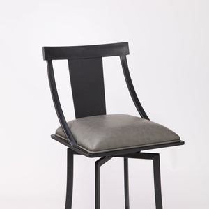English Elm Inora Matte Black 30" Barstool with Vintage Gray Faux Leather, Padded Tall Back, Durable Metal Frame B2736P354379