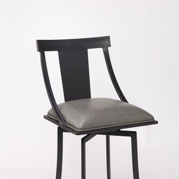 English Elm Inora Matte Black 30" Barstool with Vintage Gray Faux Leather, Padded Tall Back, Durable Metal Frame B2736P354379