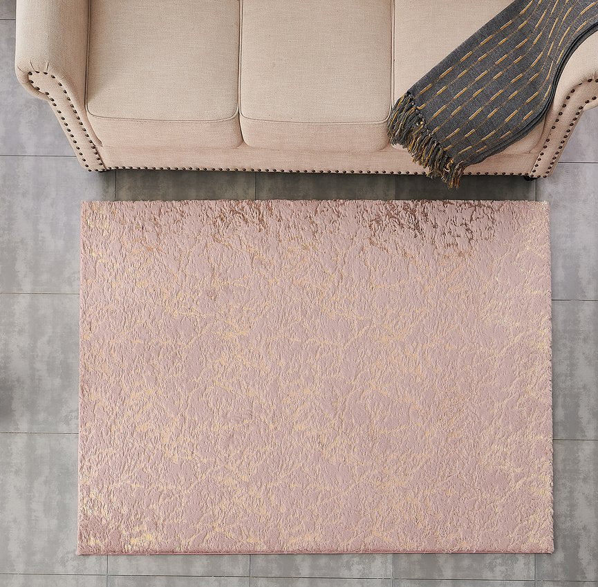 English Elm Luxury Machine Washable Dust Pink Faux Fur Area Rug With Gold Accents – Soft, Stylish, And Durable! B030P233673
