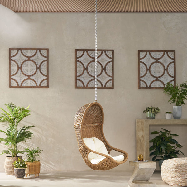 English Elm Christopher Knight Home® - Berkshire Woven Hanging Chair With 8Ft Adjustable Chain – Cozy Indoor/Outdoor Seat With Cushions 70842.00BGE
