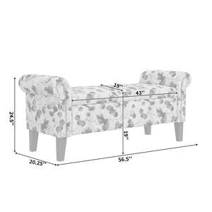 English Elm Wallen Traditional Upholstered Storage Ottoman Bench with Nailhead Trim and Vine Pattern Multi B127P409581