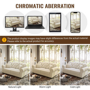 English Elm 82.6"upholstered Velvet Chesterfield Sofa with Button Tufting Nailhead Trim Rolled Arms Beige+White W1885S00370
