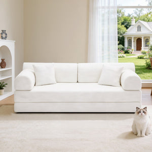 English Elm Convertible Corduroy Floor Sofa Folds Flat as Sleeper Daybed for Studio Living Beige W5532P438815