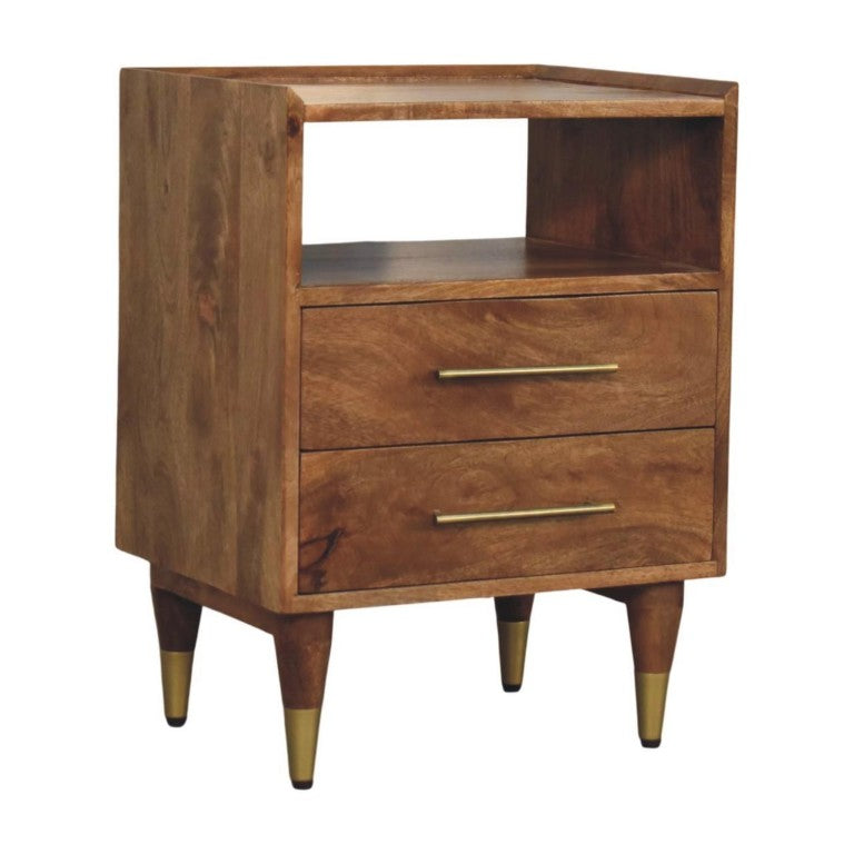 HomeRoots 24 Inch Solid Wood Bedroom Nightstand with Two Spacious Drawers in Rich Brown Finish 755322