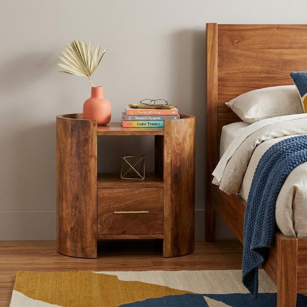 20 Inch Solid Wood Single Drawer Nightstand in Warm Golden Brown Bedroom Storage