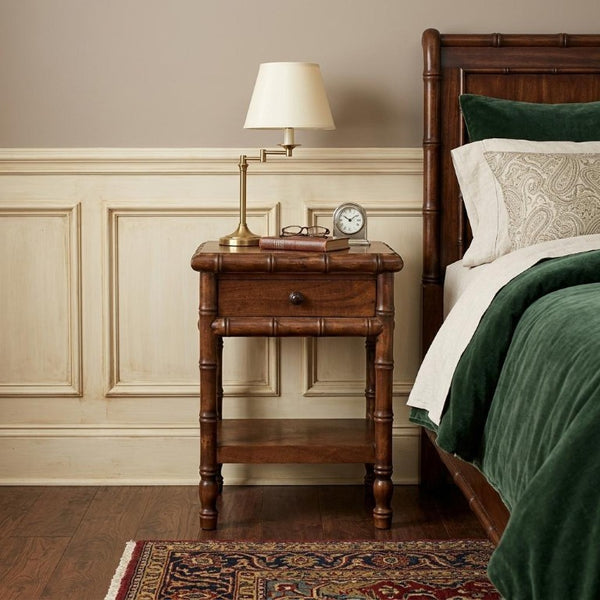 24 Inch Solid Wood Spindle Nightstand with Single Drawer Farmhouse Bedroom Storage