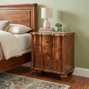 25 Inch Chestnut Solid Wood Nightstand with Three Drawers for Bedroom Storage