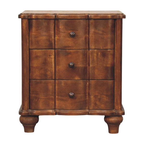 25 Inch Chestnut Solid Wood Nightstand with Three Drawers for Bedroom Storage