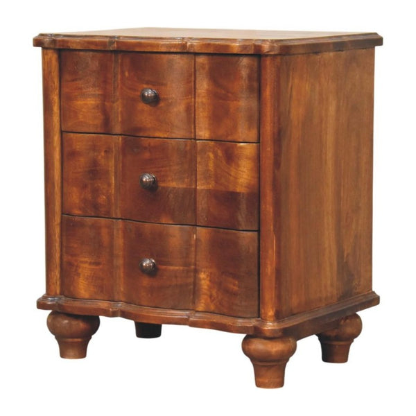 25 Inch Chestnut Solid Wood Nightstand with Three Drawers for Bedroom Storage