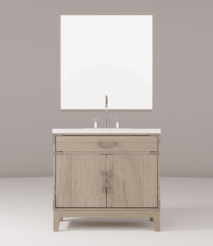 English Elm Grey Oak Single Bath Vanity with White Quartz Top, Chrome Faucet & 34" Mirror — Durable Wood Finish B2731S02012