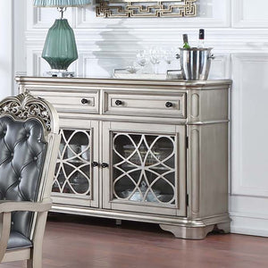 English Elm Traditional Elegant Server with Spacious Drawers and Cabinet Storage for Dining Room Organization and Style Silver 59 L x 44 W x 27 H B011P395602